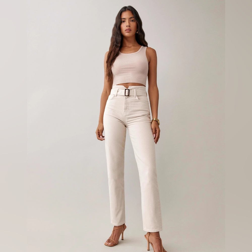Reformation Cynthia Belted High Rise Straight Jeans